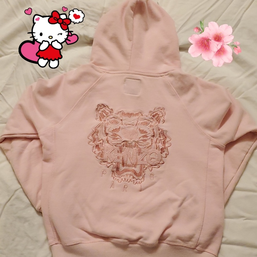 Girls pink KENZO tiger hoodie sweatshirt